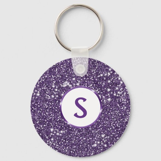 Imitate Lila Glitzer Textur Look & Custom Monogram Schlüsselanhänger (Vorderseite)