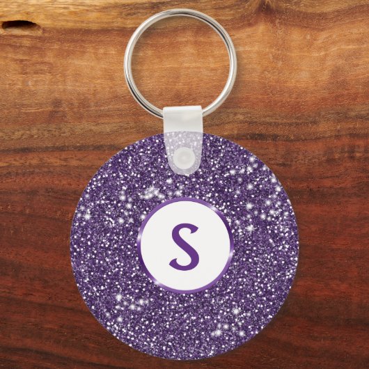 Imitate Lila Glitzer Textur Look & Custom Monogram Schlüsselanhänger (Vorderseite)