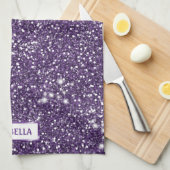 Imitate Lila Glitzer Textur mit Individuelle Name  Geschirrtuch (Viertel Falte)