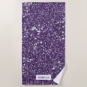 Imitate Lila Glitzer Textur mit Individuelle Name  Strandtuch (Vorderseite)