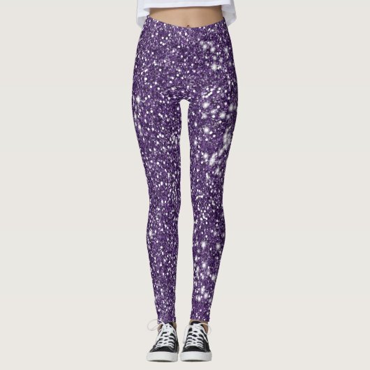 Imitate Lila Glitzer Textureffekt Leggings (Vorderseite)