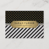 Imitate Linen Black Stripes Polka Dots Visitenkarte (Vorderseite)