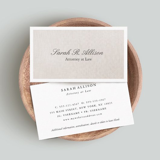 Imitate Linen Elegante Beige Business Card Visitenkarte