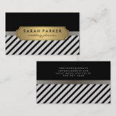 Imitate Linen Metallisches Gold Label Schwarze Str Visitenkarte (Vorne/Hinten)