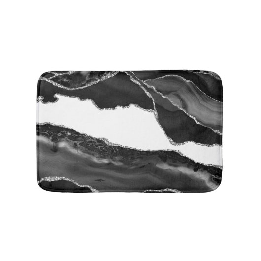 Imitate Marbella Agate Schwarz-weiß Trendy Modern Badematte (Vorderseite)