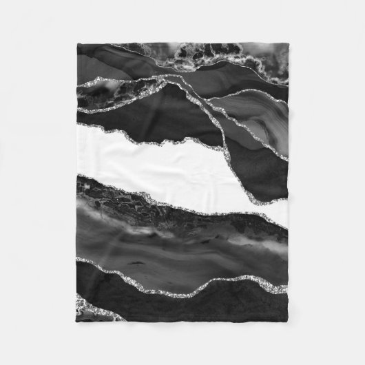 Imitate Marbella Agate Schwarz-weiß Trendy Modern Fleecedecke (Vorderseite)