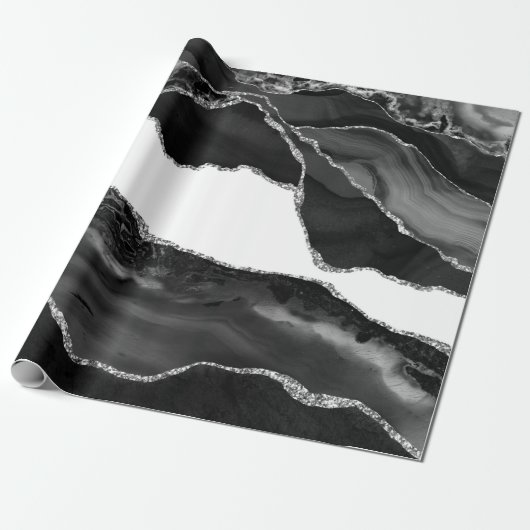 Imitate Marbella Agate Schwarz-weiß Trendy Modern Geschenkpapier (Ungerollt)