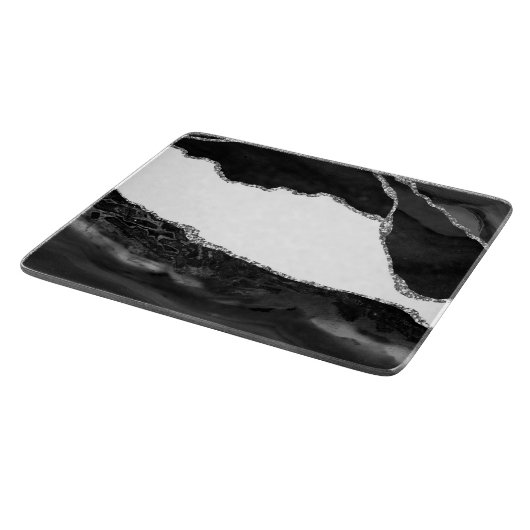 Imitate Marbella Agate Schwarz-weiß Trendy Modern  Schneidebrett (Ecke)
