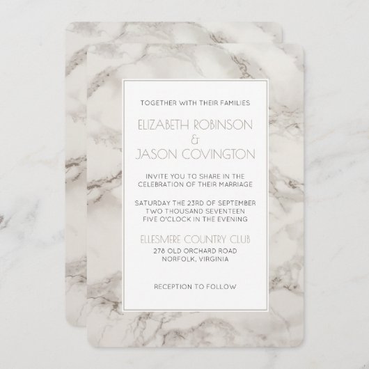 Imitate Marble Alabaster Moderne Hochzeit einladen Einladung (Vorne/Hinten)
