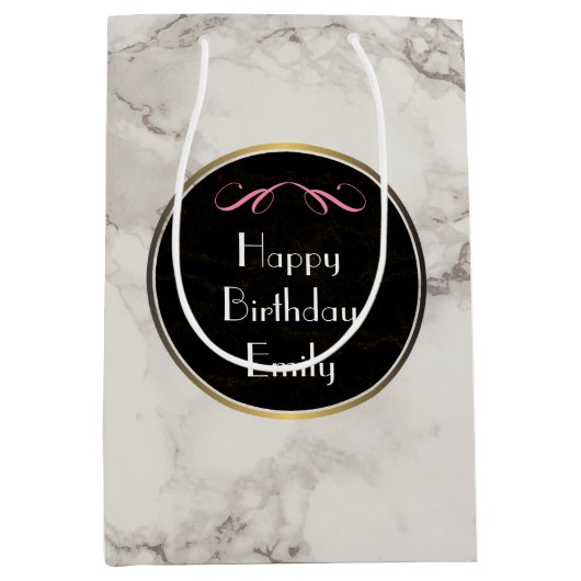 Imitate Marble Alabaster Taupe Tan Custom Geburtst Mittlere Geschenktüte (Vorderseite)