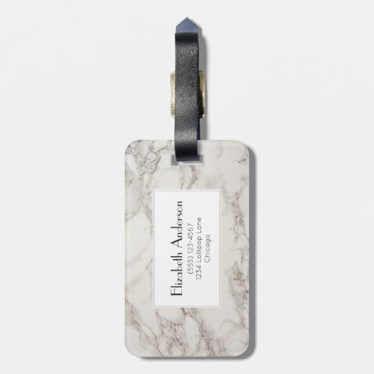 Imitate Marble Alabaster Taupe Tan Monongram Gepäckanhänger (Rückseite vertikal)