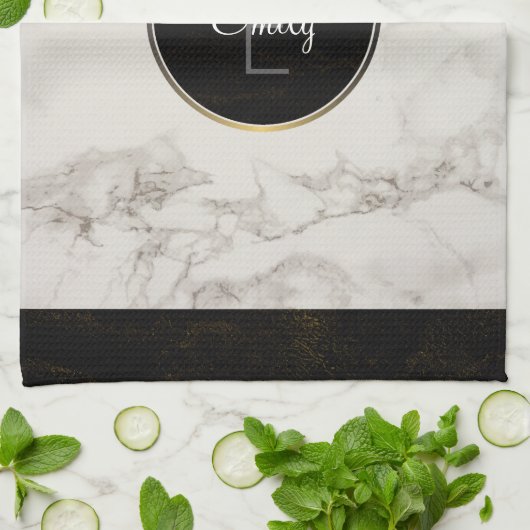 Imitate Marble Alabaster Taupe Tan Monongram Geschirrtuch (Gefaltet)