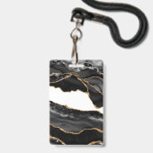 Imitate Marbled Agate Black Stylish Stone Luxury Ausweis (Vorderseite mit Lanyard)