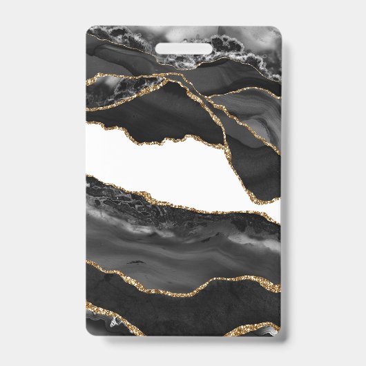 Imitate Marbled Agate Black Stylish Stone Luxury Ausweis (Vorderseite)