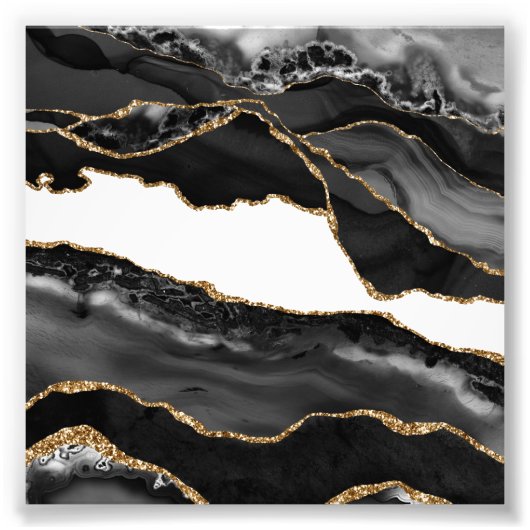 Imitate Marbled Agate Black Stylish Stone Luxury Fotodruck (Vorne)