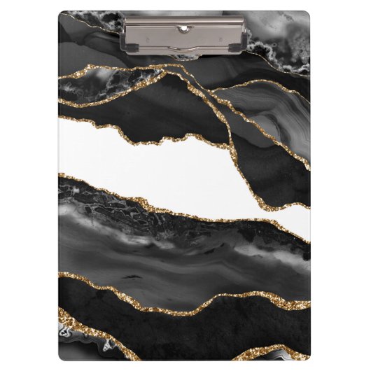 Imitate Marbled Agate Black Stylish Stone Luxury G Klemmbrett (Vorderseite)
