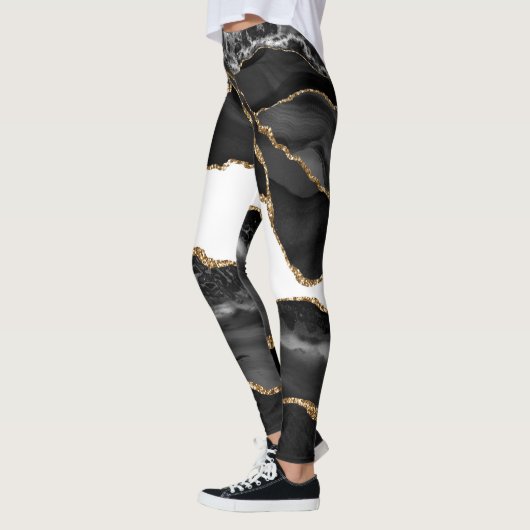 Imitate Marbled Agate Black Stylish Stone Luxury G Leggings (Links)