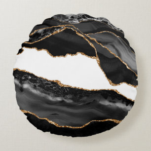 Imitate Marbled Agate Black Stylish Stone Luxury G Rundes Kissen