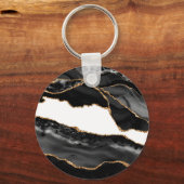 Imitate Marbled Agate Black Stylish Stone Luxury G Schlüsselanhänger (Vorderseite)