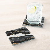 Imitate Marbled Agate Black Stylish Stone Luxury Glasuntersetzer (Schrägansicht)