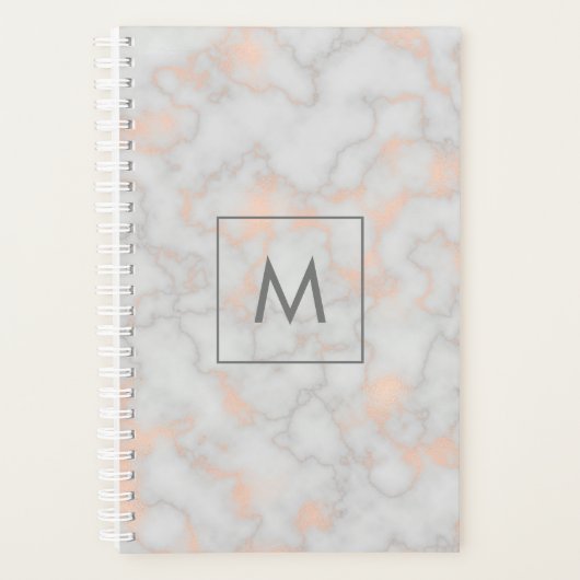 Imitate Marmor und Rose Gold Textur Mit Monogramm Planer (Vorderseite)