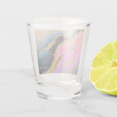 Imitate Marmorschifffahrt, Aqua, Rosa, Goldbeutel Schnapsglas (Rückseite)