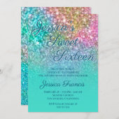 Imitate Mermaid Glitzer Turquoise Ombre 16 . Gebur Einladung (Vorne/Hinten)