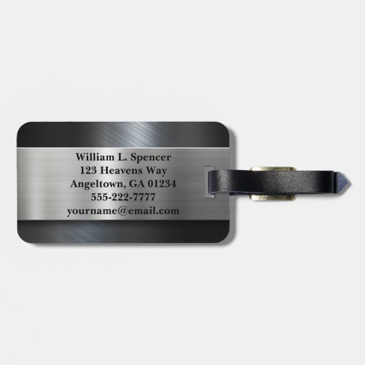 Imitate Metal Gold Black Gray Monogram Gepäckanhänger (Rückseite horizontal)