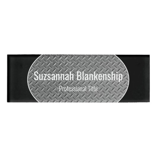 Imitate Metall Diamantplatte Schwarze Grenzen Name Namenschild (Vorderseite)