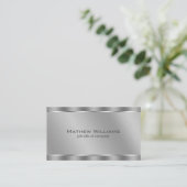 Imitate Metallischer Silber QR Code Minimalistisch Visitenkarte (Stehend Vorderseite)