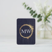 Imitate Metallisches Gold Velvet Blau mit Monogram Visitenkarte (Stehend Vorderseite)