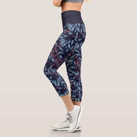 Imitate Metallisches Silber Grau Pink Foliage Dunk Capri Leggings (Links)
