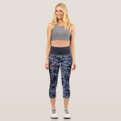 Imitate Metallisches Silber Grau Pink Foliage Dunk Capri Leggings (Vorderseite)