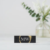 Imitate Metallisches Velvet Schwarz mit Monogramm Mini Visitenkarte (Stehend Vorderseite)
