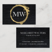 Imitate Metallisches Velvet Schwarz mit Monogramm Visitenkarte (Vorne/Hinten)