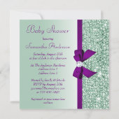 Imitate Mint Sequins Lila Bow Baby Dusche Einladung (Rückseite)