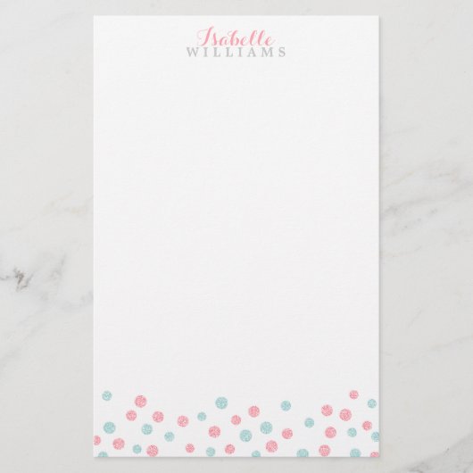 Imitate Minze und rosa Glitzer Confetti Dots Briefpapier (Vorderseite)