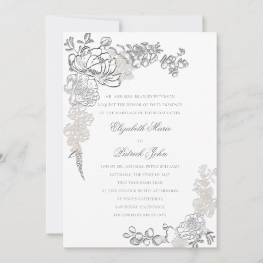 Imitate mit bestickten Peonies gestalten formale E Einladung (Vorderseite)