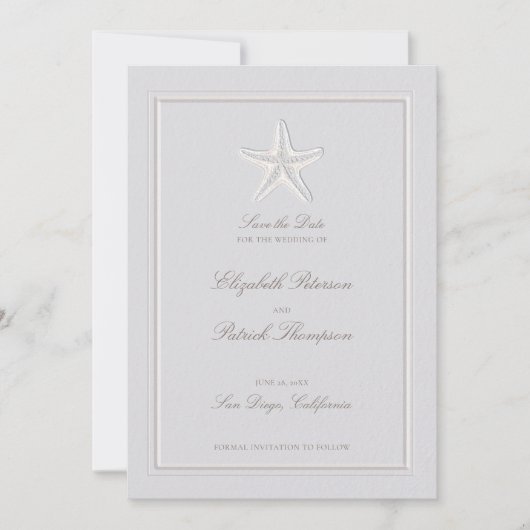 Imitate mit dem Embossed Starfish Coastal feierlic Save The Date (Vorderseite)