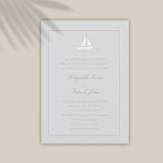 Imitate mit Embossed Frame Boat Coastal feierliche Einladung