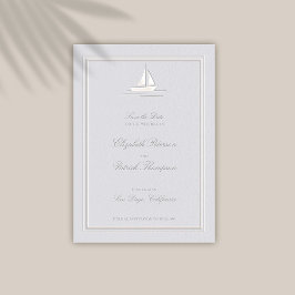 Imitate mit Embossed Frame Boat Coastal feierliche Save The Date