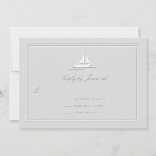 Imitate mit Embossed Frame Boat Coastal Hochzeitre (Vorderseite)