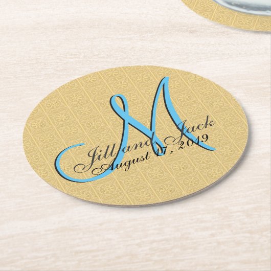 Imitate mit Embossed Gold Monogram 3d Runder Pappuntersetzer (Angewinkelt)