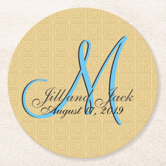 Imitate mit Embossed Gold Monogram 3d Runder Pappuntersetzer (Vorderseite)