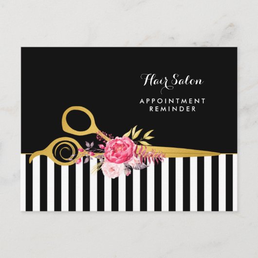 Imitate mit Ernennung Gold Schere Rosa Blumensalon Postkarte (Vorderseite)