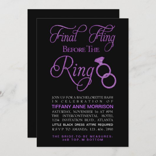 Imitate mit Flug Glitzer Junggeselinnen-Abschied Einladung (Vorne/Hinten)