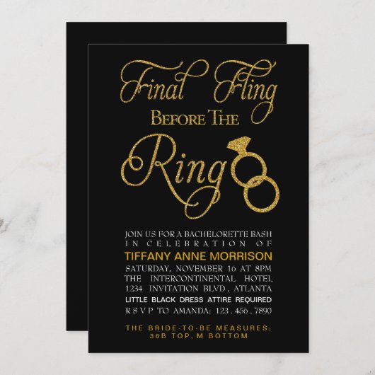 Imitate mit Flug Glitzer Junggeselinnen-Abschied Einladung (Vorne/Hinten)