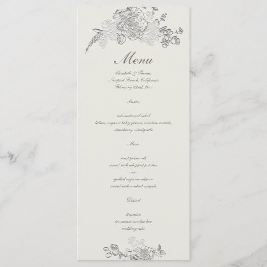 Imitate mit gehobener Peony Classic feierliche Ecr Menükarte (Vorderseite)