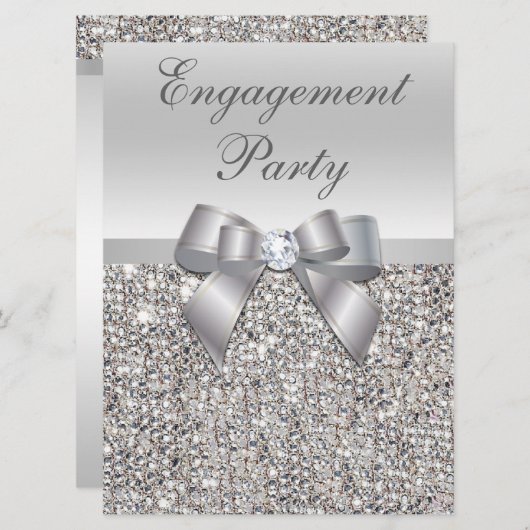 Imitate mit großer Engagement Silver Sequins Bow Einladung (Vorne/Hinten)