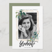 Imitate mit grünen Rahmen Foto Abschluss Dankeskarte (Vorne/Hinten)